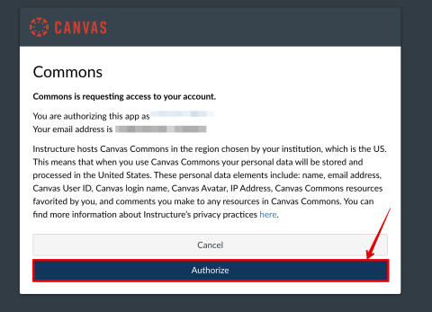 screenshot highlighting Canvas commons
